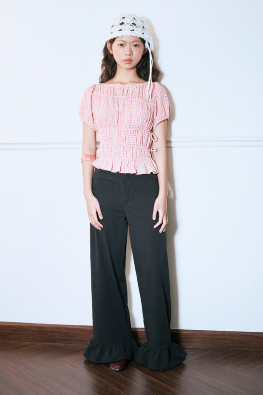Libe Black Ruffle Hem Trousers (Pre-order)