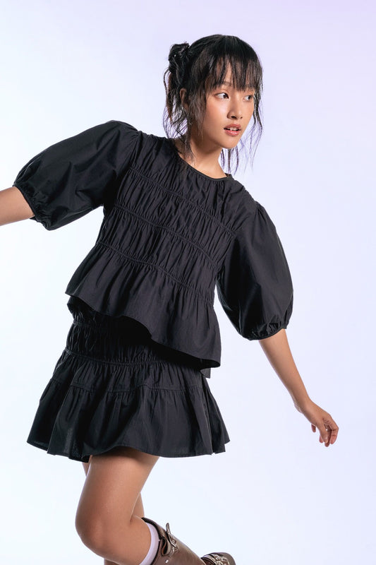 Libe Black Smock Mini Skirt (Pre-order)