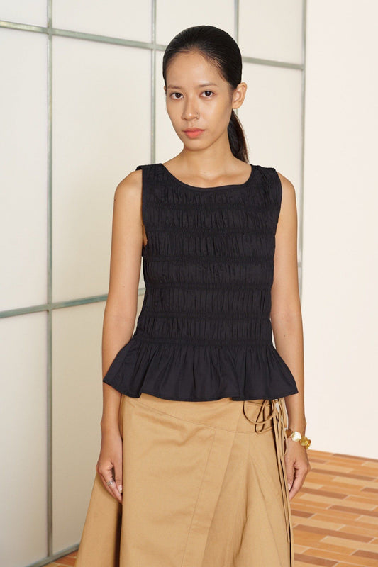 Libe Black Smocking Top (Pre-order)