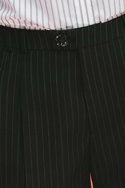 Libe Black Striped Front Pleats Bermuda Shorts (Pre-order)