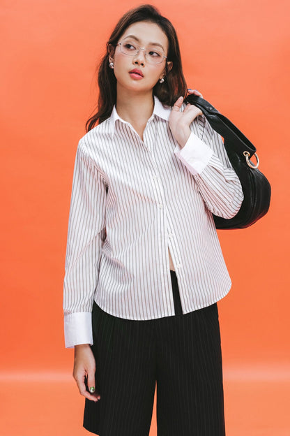 Libe Black Striped Front Pleats Bermuda Shorts (Pre-order)