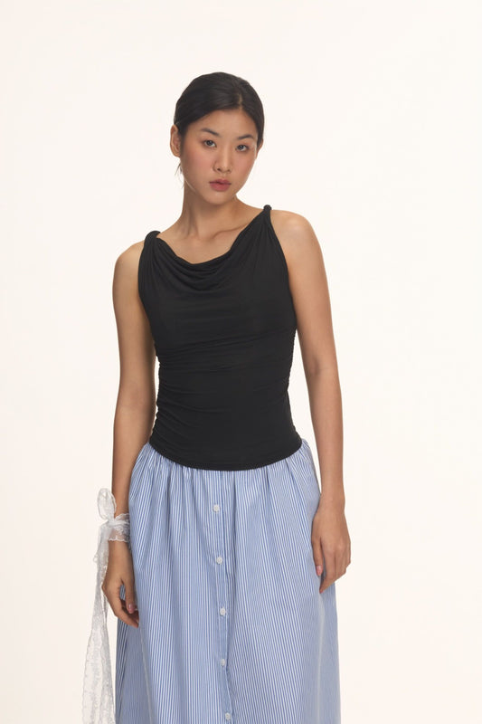 Libe Black Twist Shoulder Top (Pre-order)