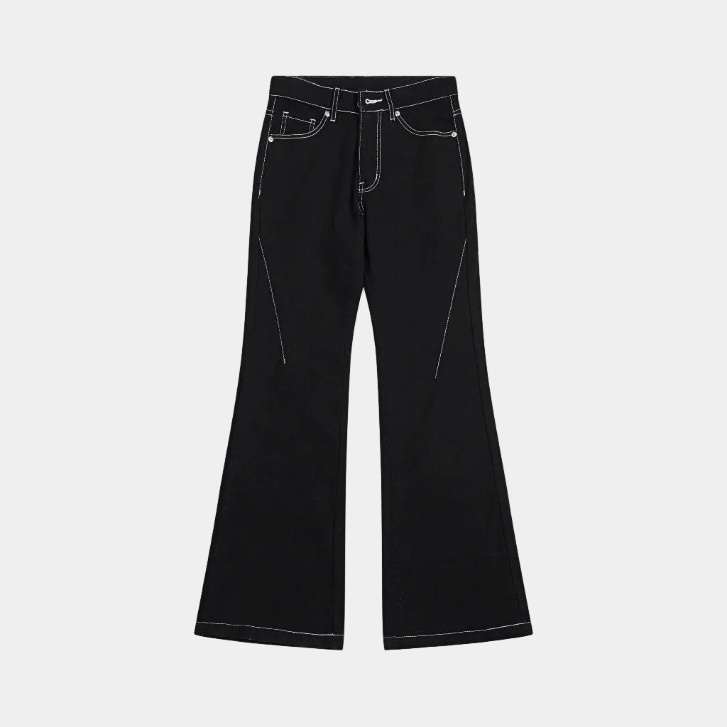 WHOSE Black White Stitch Flared Jeans Wash Ver 1