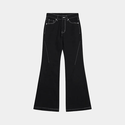 WHOSE Black White Stitch Flared Jeans Wash Ver 1