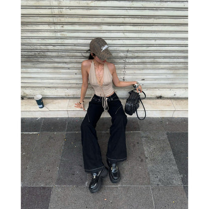 WHOSE Black White Stitch Flared Jeans Wash Ver 1