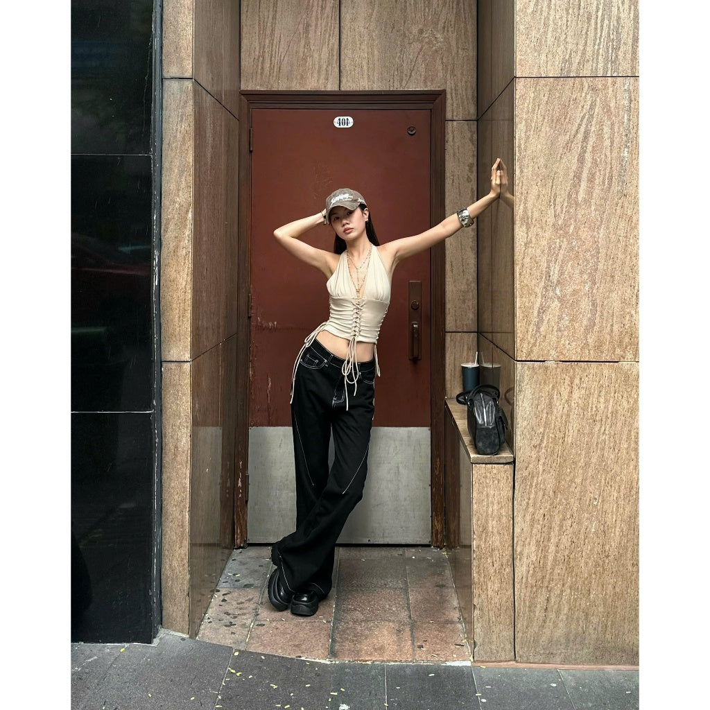 WHOSE Black White Stitch Flared Jeans Wash Ver 1