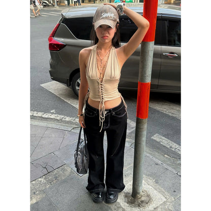 WHOSE Black White Stitch Flared Jeans Wash Ver 1