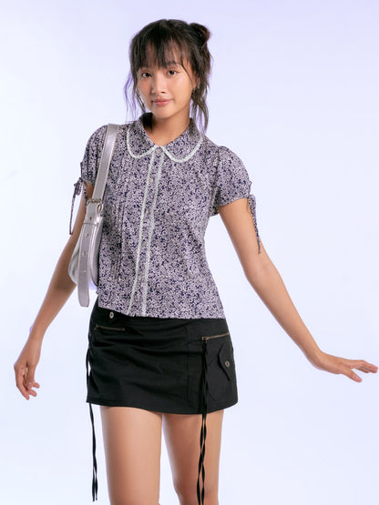 Libe Black Zipper Pockets Mini Skirt (Pre-order)