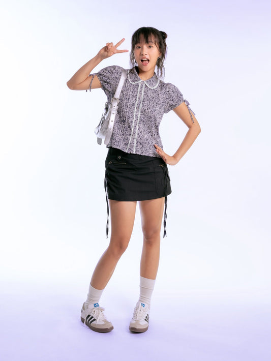 Libe Black Zipper Pockets Mini Skirt (Pre-order)