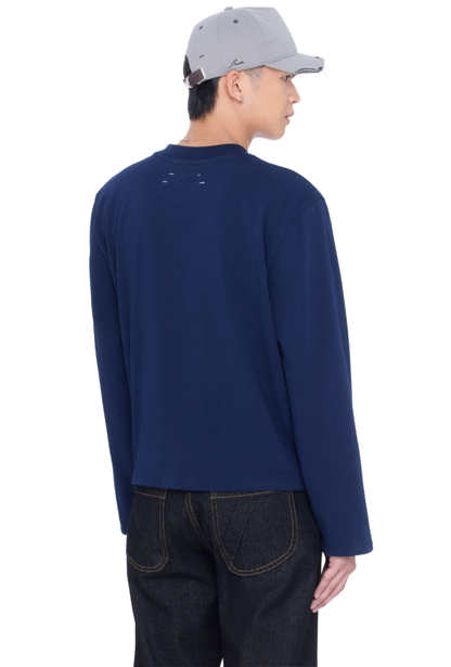 The Beuter Blank Navy Boxy V-Neck Long Sleeve T-Shirt
