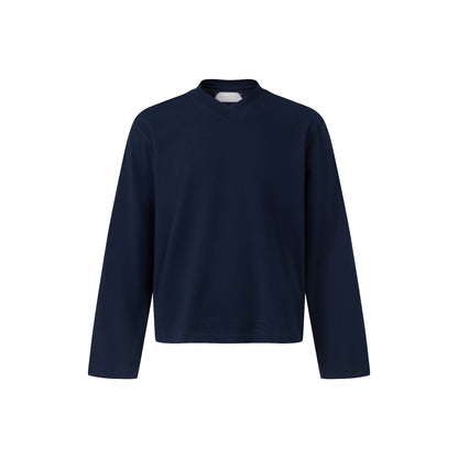 The Beuter Blank Navy Boxy V-Neck Long Sleeve T-Shirt