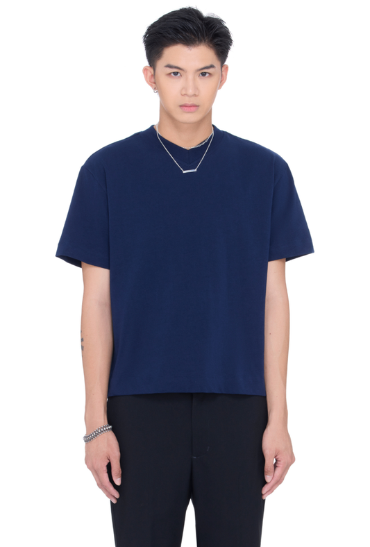The Beuter Blank Navy Boxy V-Neck T-Shirt