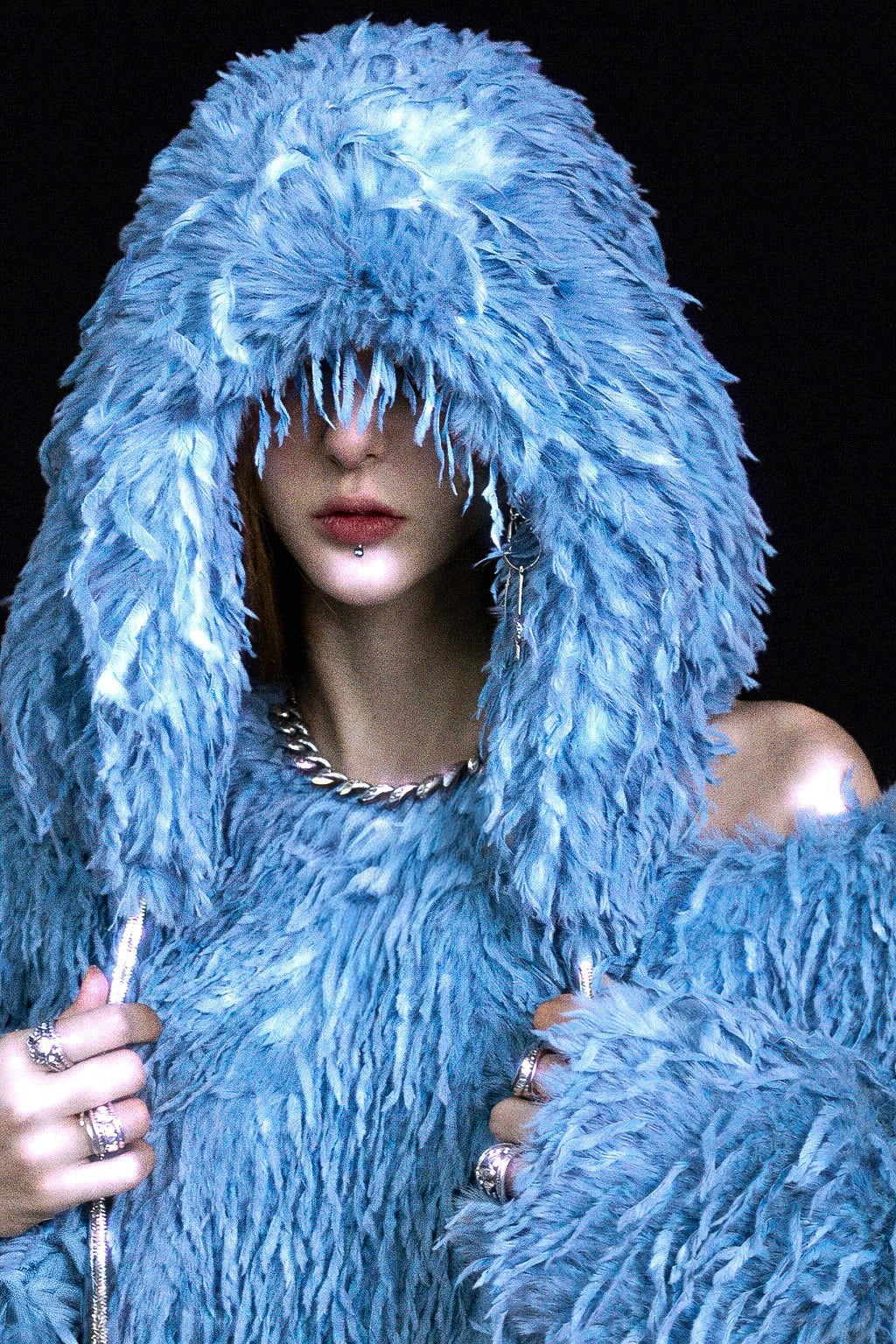 Kish Blue Feather Fur Sweater
