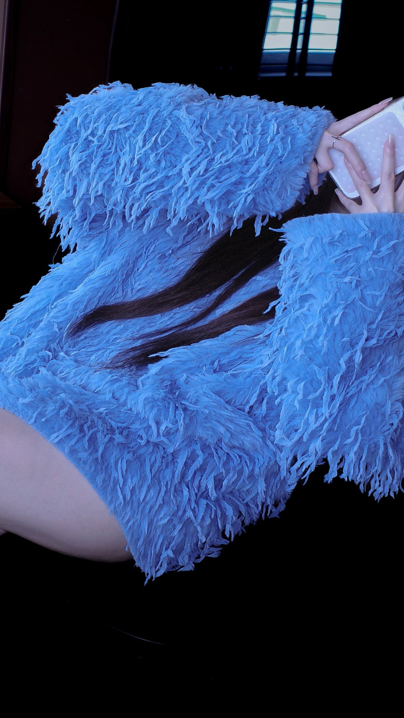 Kish Blue Feather Fur Sweater