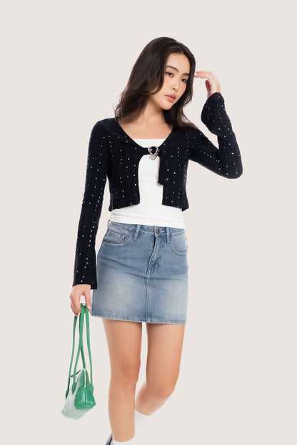 Libe Bolero Black Embroidered Buckle Cardigan (Pre-order)