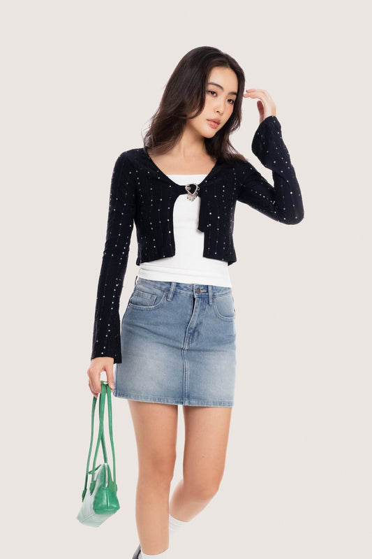 Libe Bolero Black Embroidered Buckle Cardigan (Pre-order)