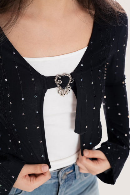 Libe Bolero Black Embroidered Buckle Cardigan (Pre-order)