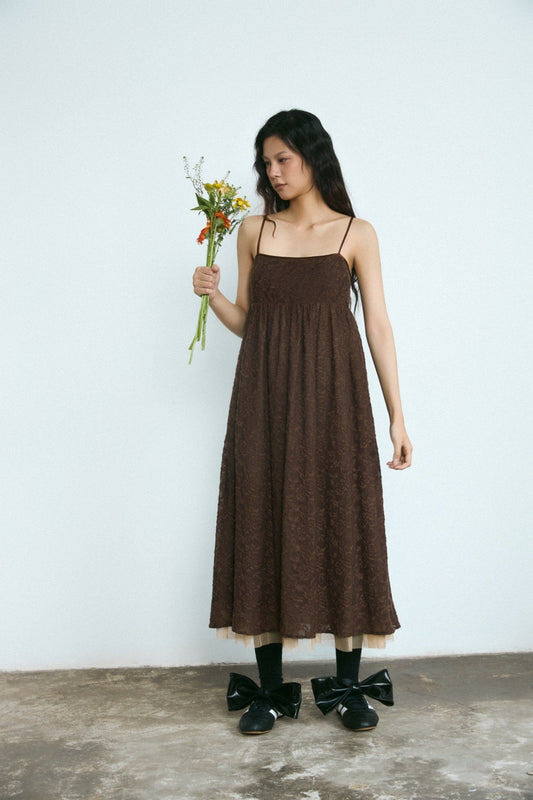 Libe Brown Lace Midi Dress (Pre-order)