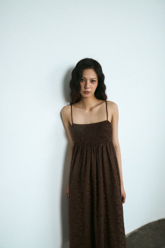 Libe Brown Lace Midi Dress (Pre-order)
