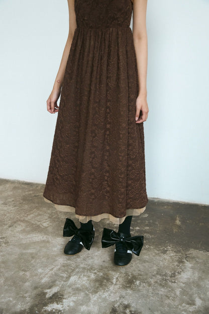 Libe Brown Lace Midi Dress (Pre-order)