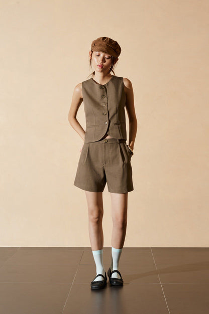 Libe Brown Pleated Shorts (Pre-order)