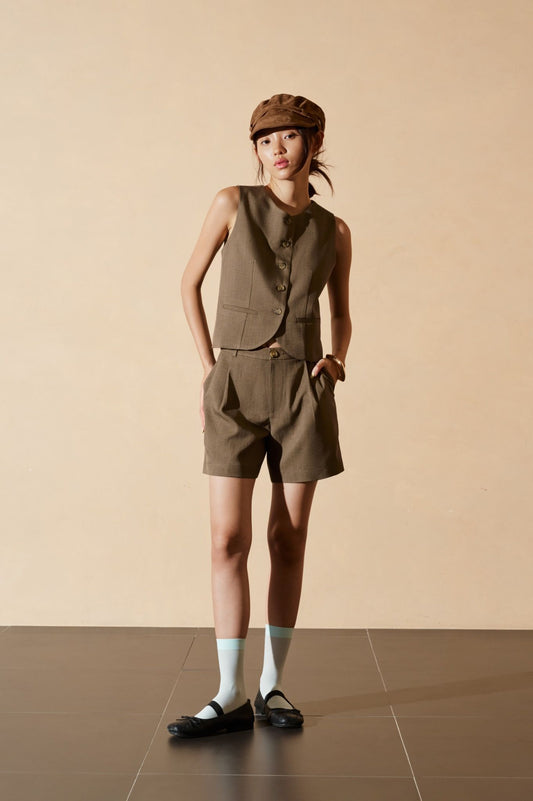 Libe Brown Pleated Shorts (Pre-order)