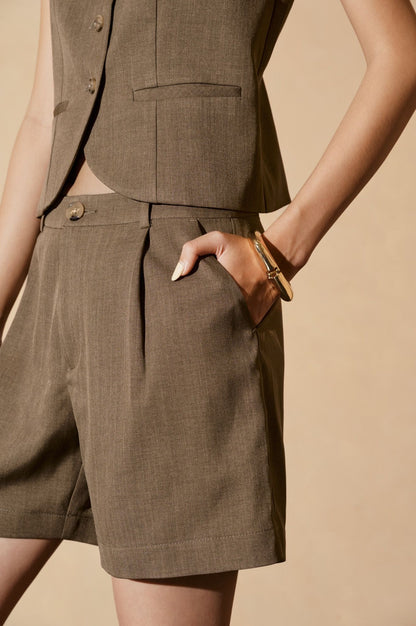 Libe Brown Pleated Shorts (Pre-order)