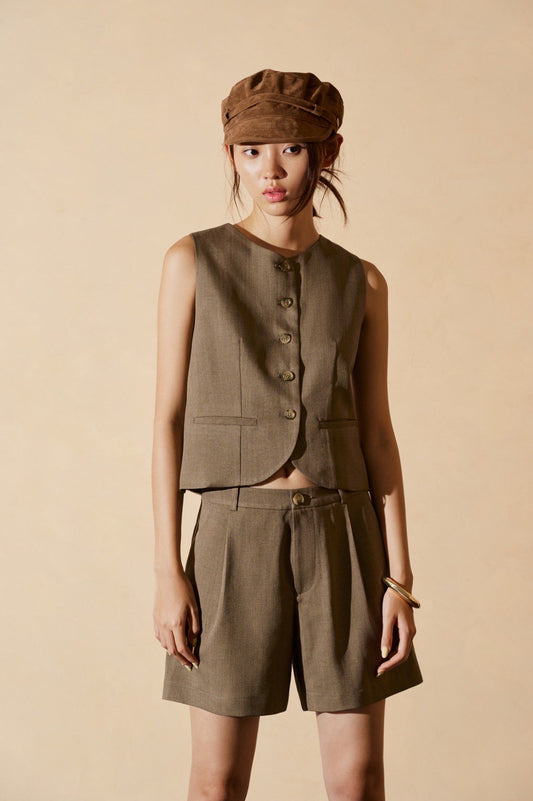 Libe Brown Regular Fit Gilet Top (Pre-order)