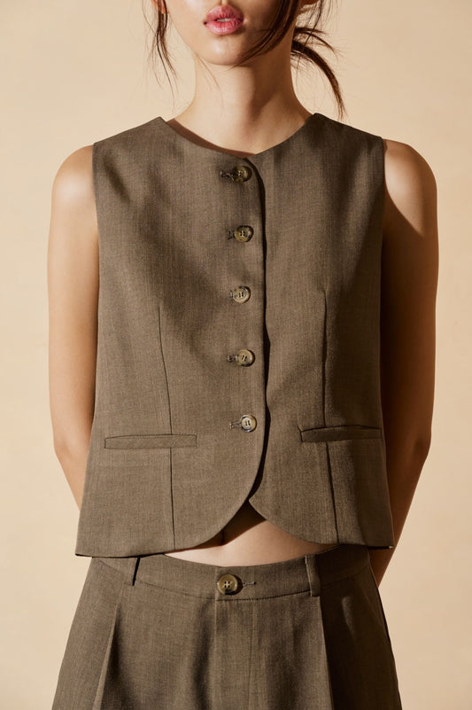 Libe Brown Regular Fit Gilet Top (Pre-order)