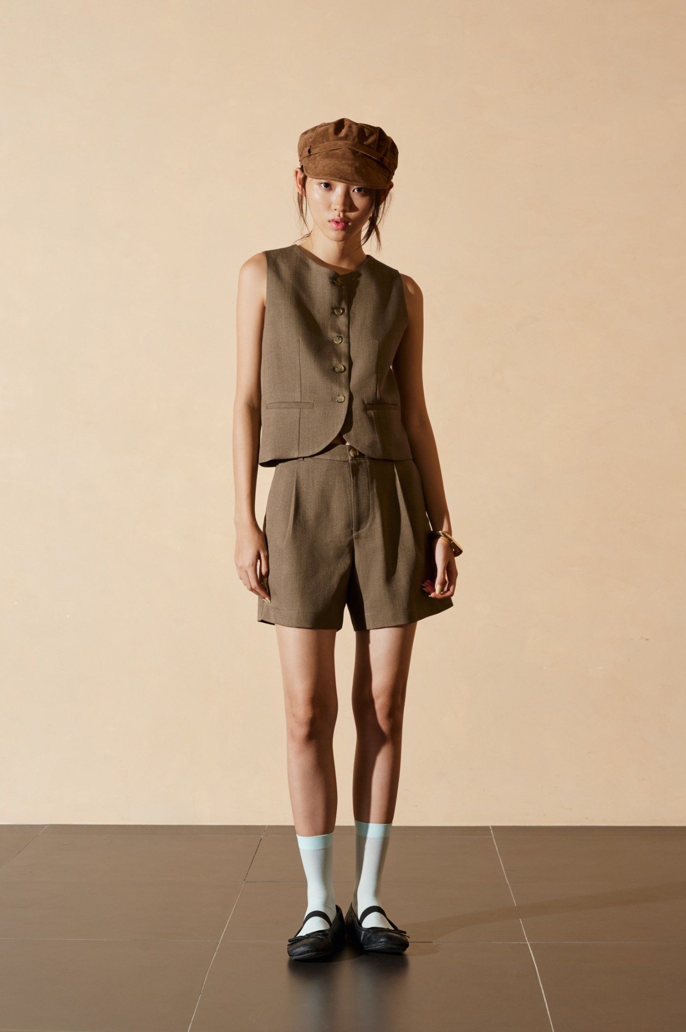 Libe Brown Regular Fit Gilet Top (Pre-order)