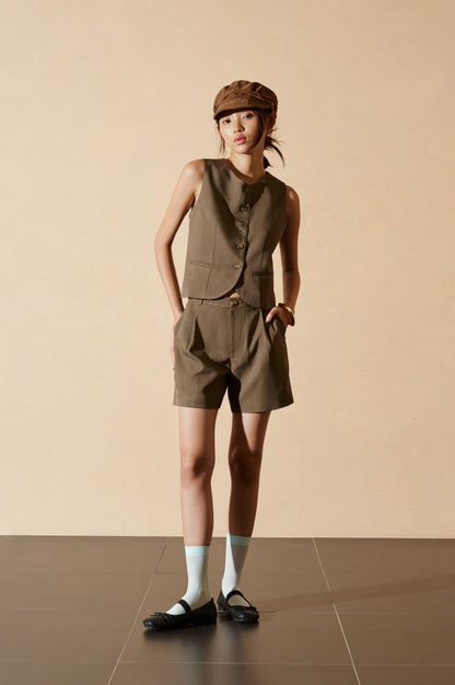 Libe Brown Regular Fit Gilet Top (Pre-order)