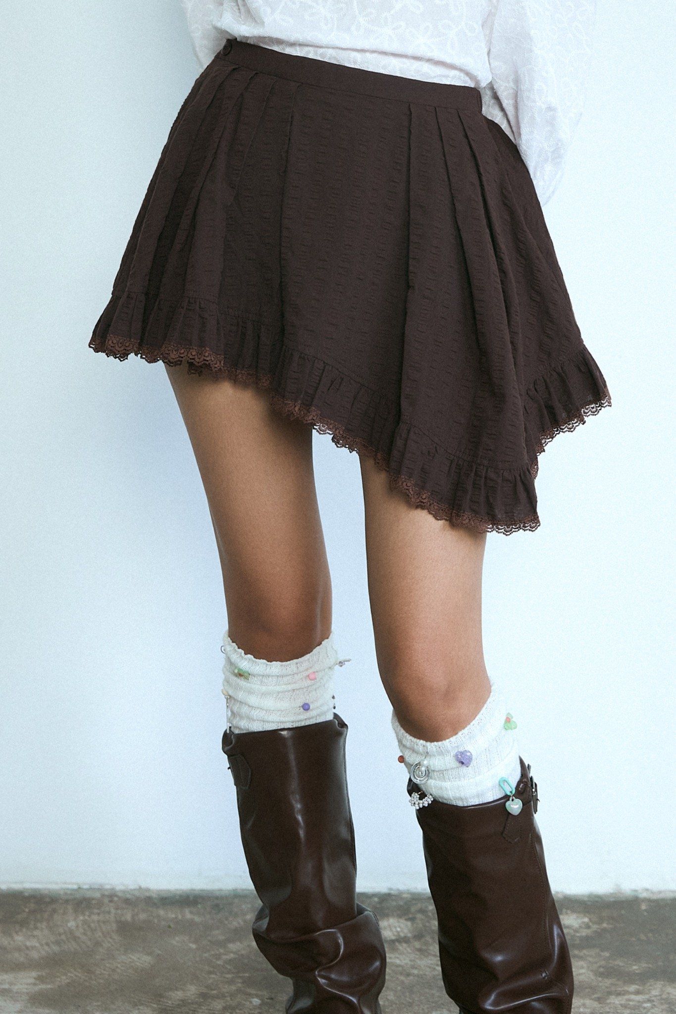 Libe Brown Ruffle Mini Skirt (Pre-order)