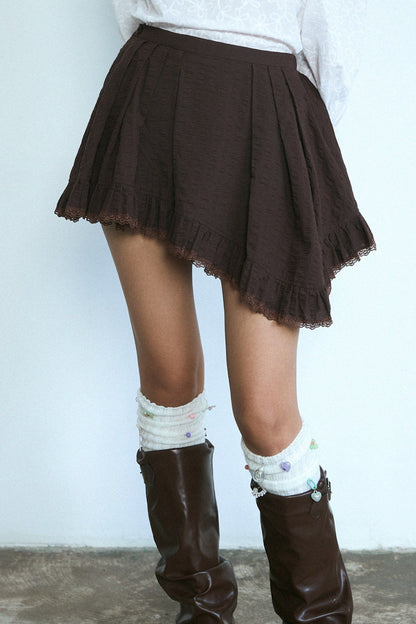 Libe Brown Ruffle Mini Skirt (Pre-order)