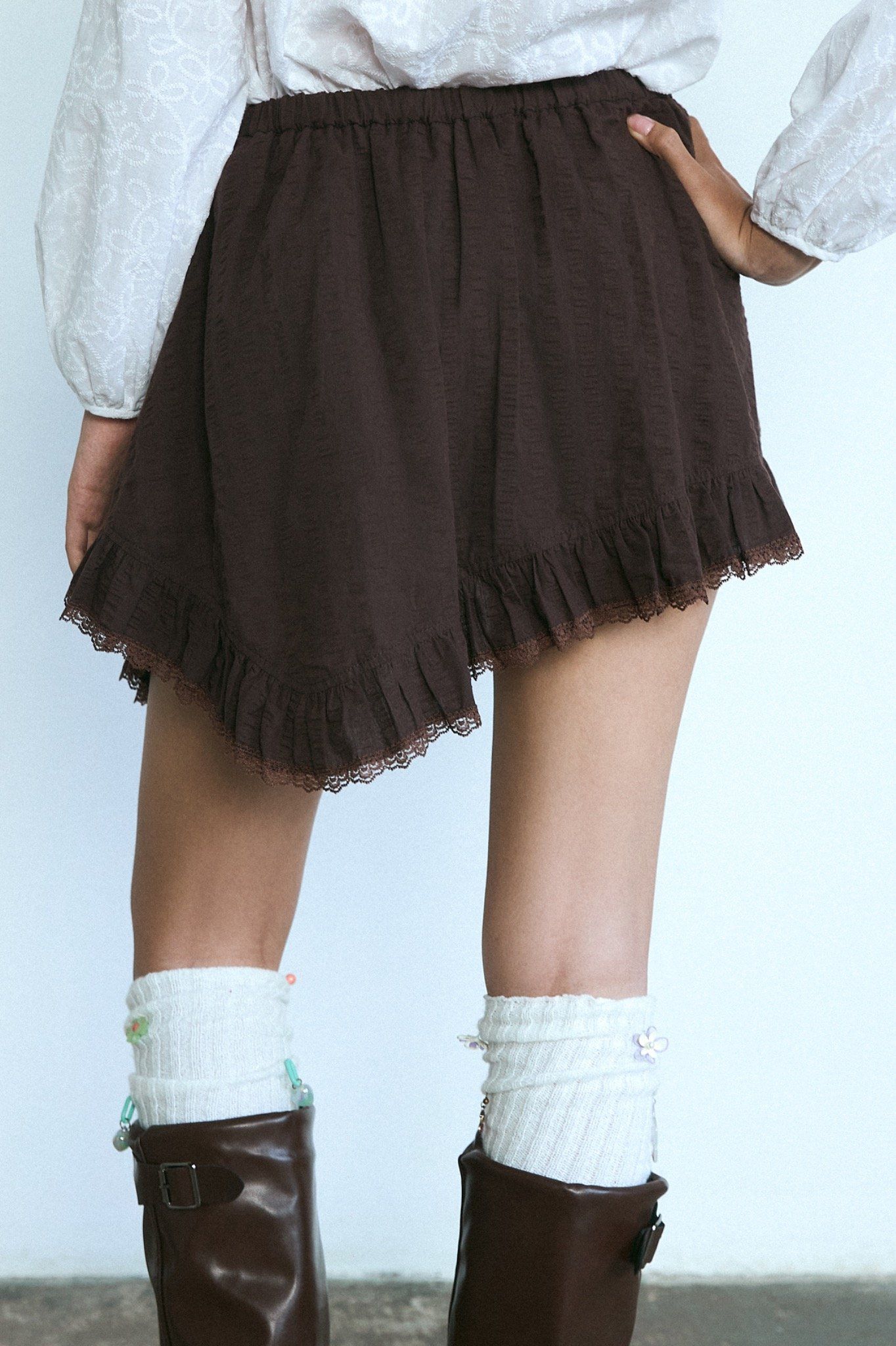 Libe Brown Ruffle Mini Skirt (Pre-order)