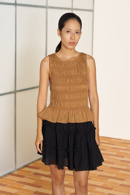 Libe Brown Smocking Top (Pre-order)