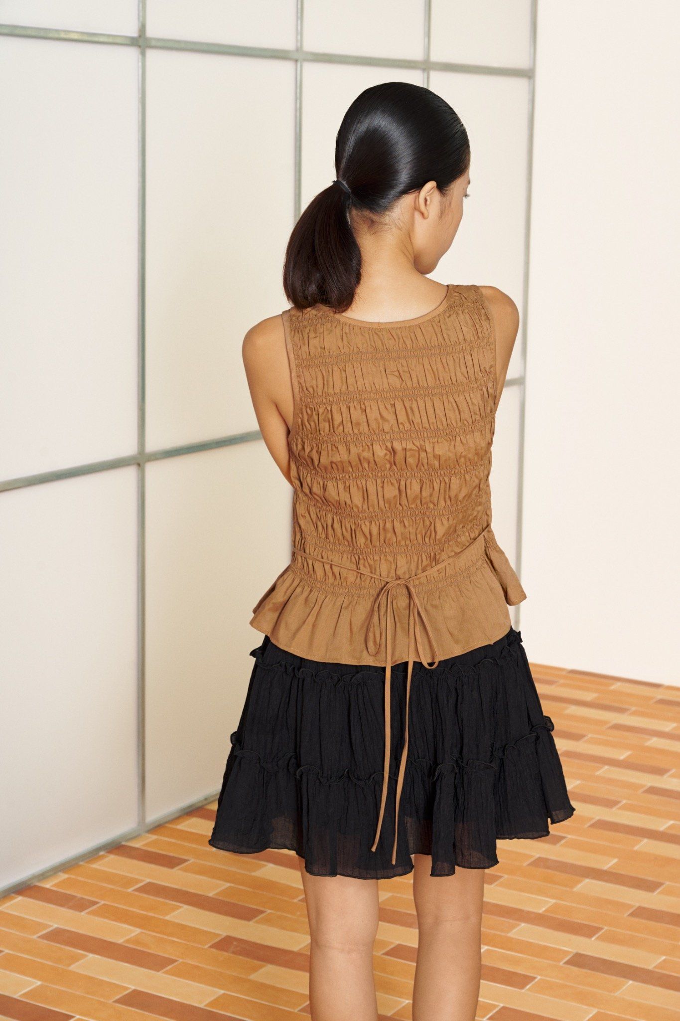 Libe Brown Smocking Top (Pre-order)
