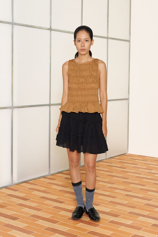 Libe Brown Smocking Top (Pre-order)