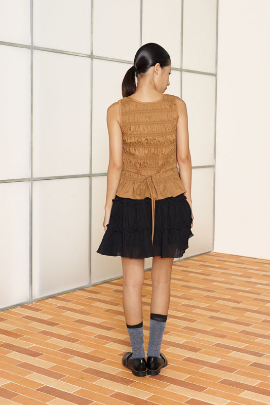 Libe Brown Smocking Top (Pre-order)