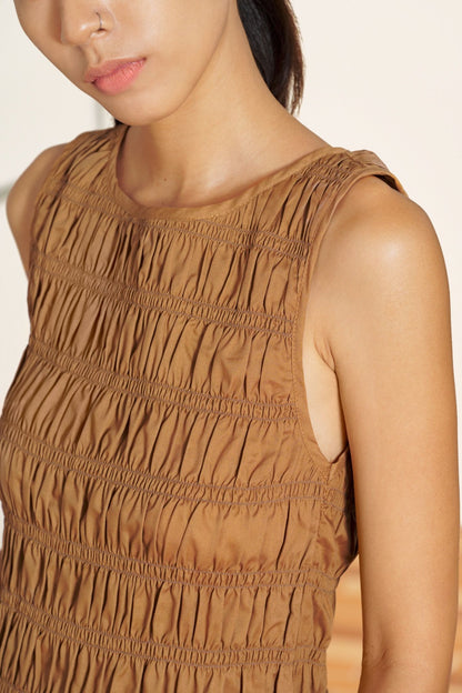 Libe Brown Smocking Top (Pre-order)