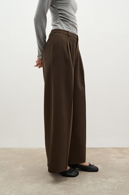 Libe Brown Wide Leg Trousers (Pre-order)