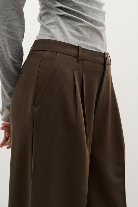 Libe Brown Wide Leg Trousers (Pre-order)