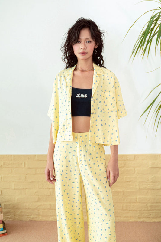 Libe Butter Yellow Boxy Short Sleeve Linen Shirt (Pre-order)
