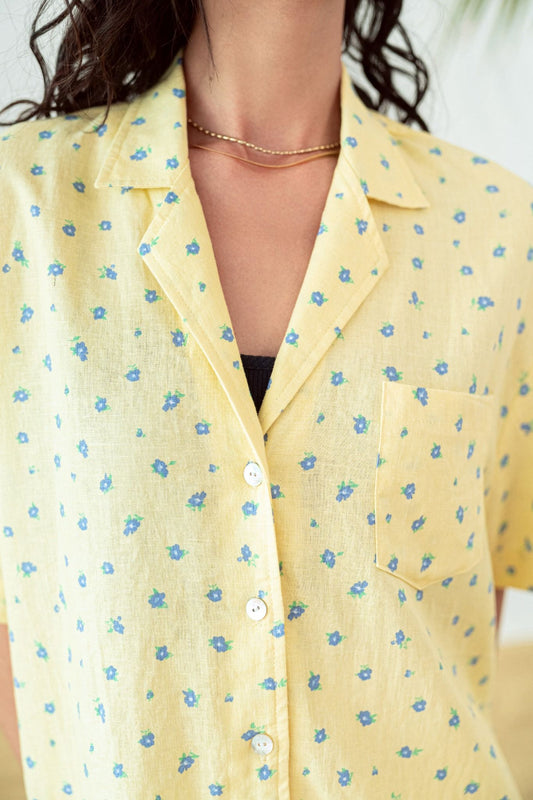 Libe Butter Yellow Boxy Short Sleeve Linen Shirt (Pre-order)