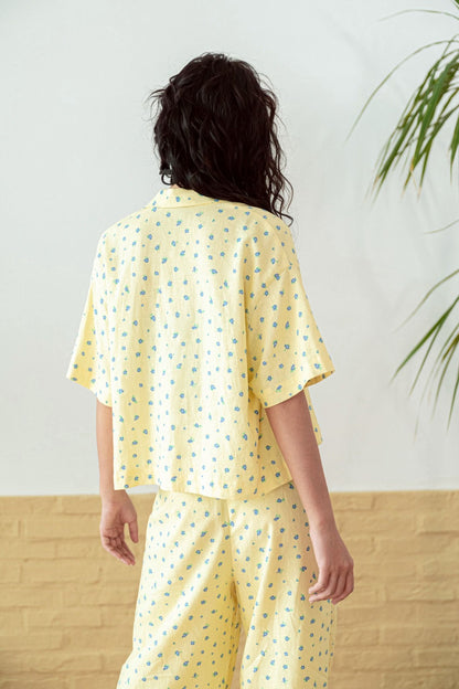 Libe Butter Yellow Boxy Short Sleeve Linen Shirt (Pre-order)