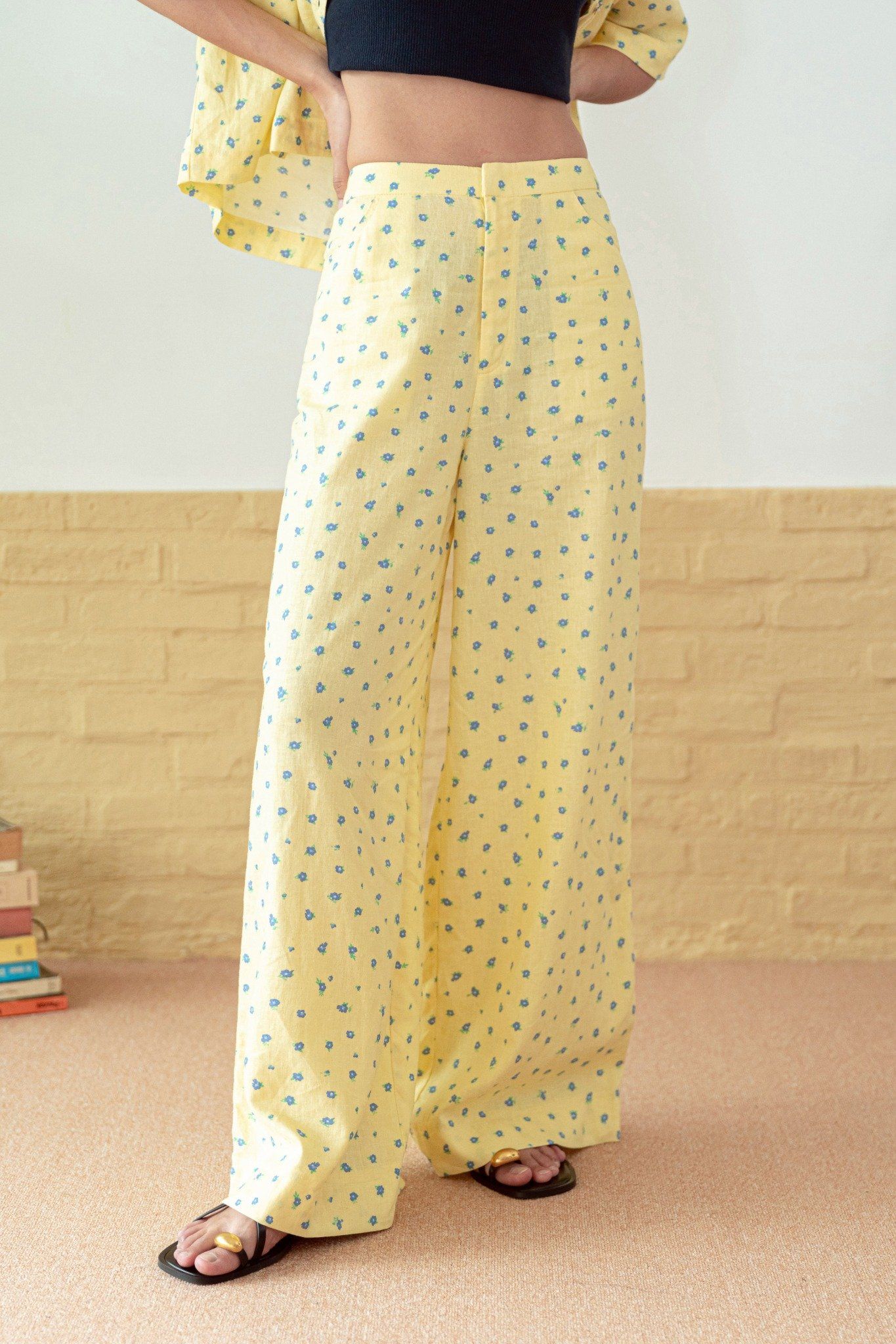 Libe Butter Yellow Straight Leg Linen Trousers (Pre-order)