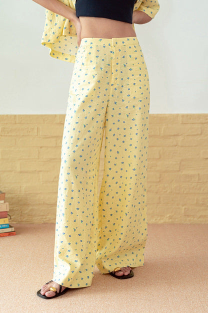 Libe Butter Yellow Straight Leg Linen Trousers (Pre-order)