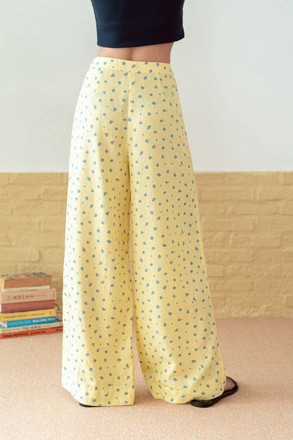 Libe Butter Yellow Straight Leg Linen Trousers (Pre-order)