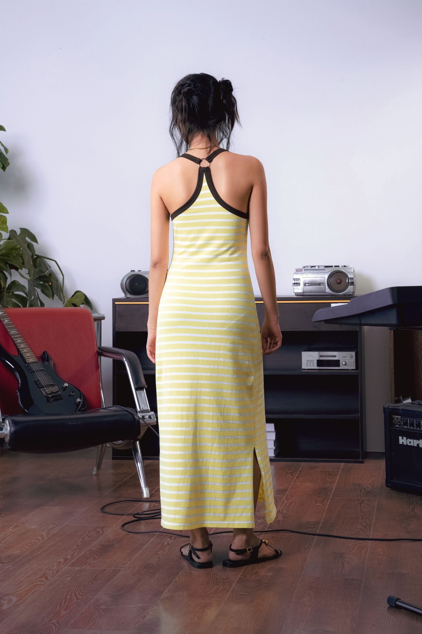 Libe Butter Yellow Strappy Striped Maxi Dress (Pre-order)