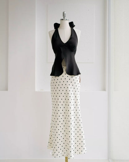 Ceci Silk Skirt - Ivory Polka