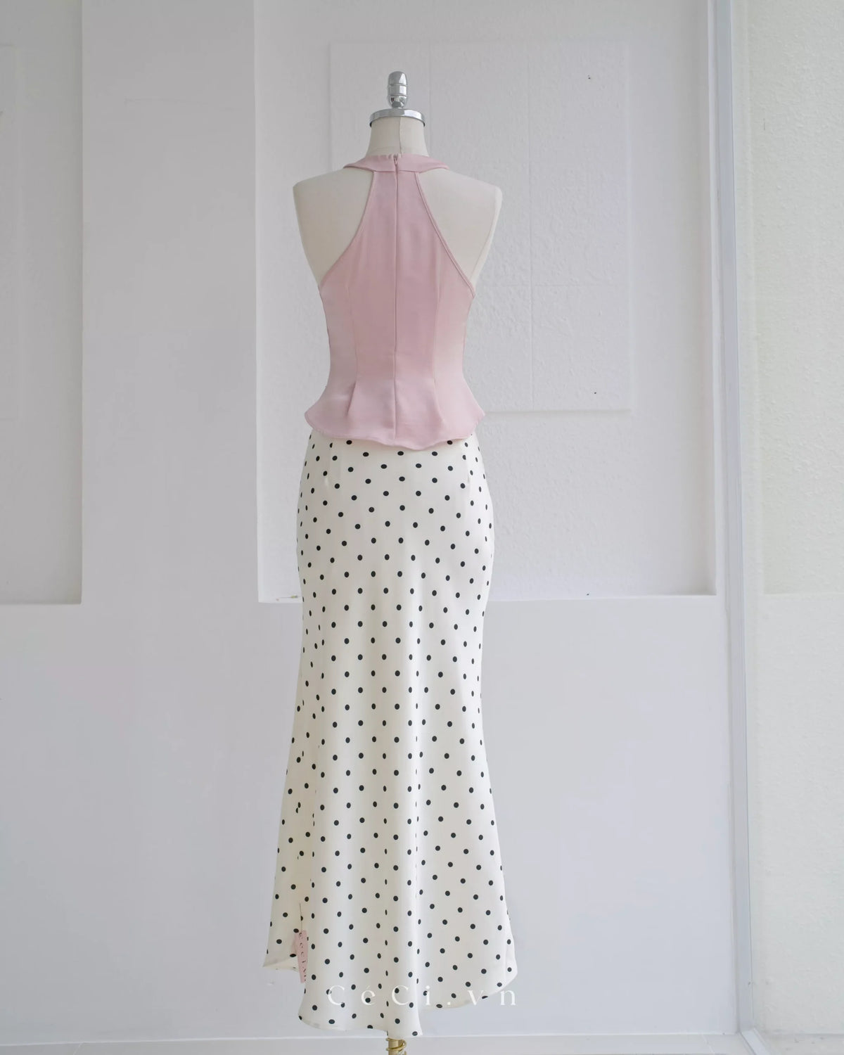 Ceci Silk Skirt - Ivory Polka
